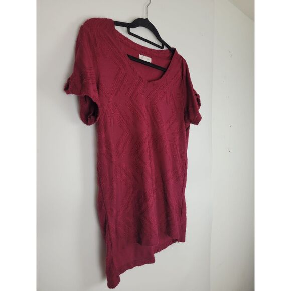 Peace & Pearls Blouse M Womens Red Short Cold Shoulder Sleeve V Neck Top - Picture 6 of 9